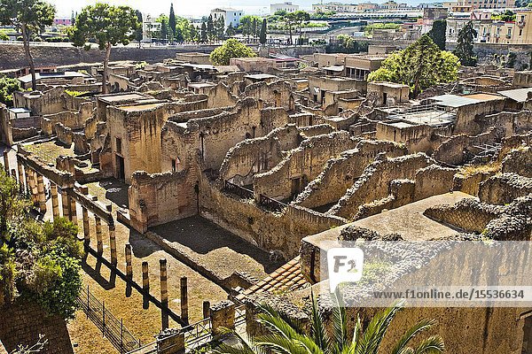 Ruins of Herculaneum which was an ancient Roman town destroyed by volcan Mount Vesuvius Ercolano comune of Ercolano Campania Italy Europe.