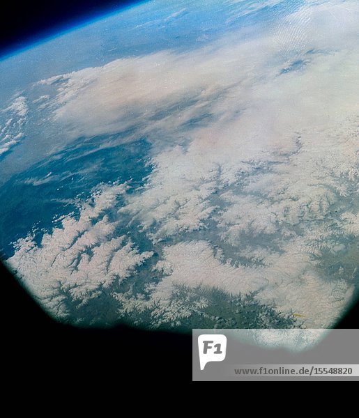 Photograph taken of the eastern Himalayas Tibet China India and Burma from the Mercury-Atlas 9 capsule taken by astronaut L. Gordon Cooper Jr. during his 22-orbit Mercury-Atlas 9 (MA-9) spaceflight.