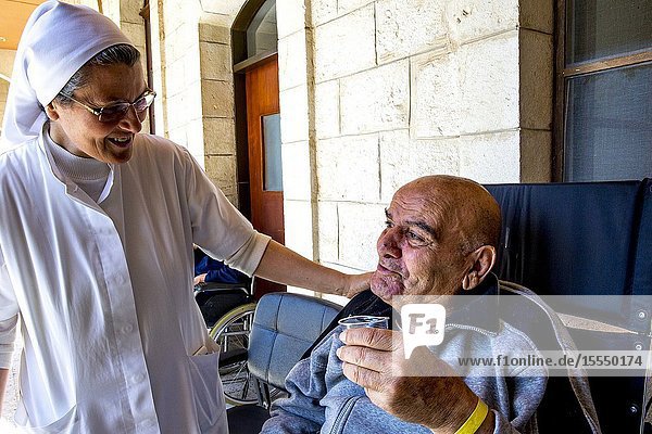 St Vincent de Paul hospital run by the Daughters of Charity catholic missionaries in Nazareth Israel. Geriatric ward.