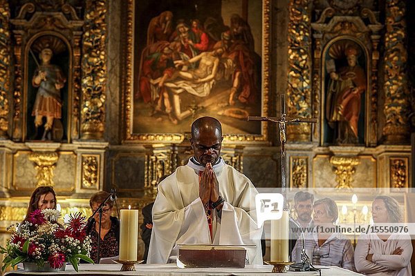 Assumption mass in La Ferriere sur Risle catholic church Eure France.