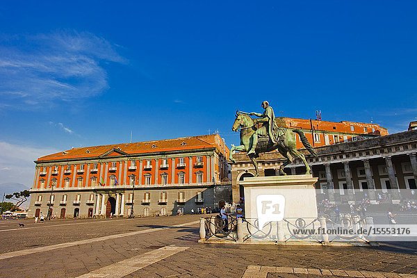 Piazza del Plebiscito square monument to Charles VII of Naples later Charles III of Spain Naples city Campania Italy Europe.