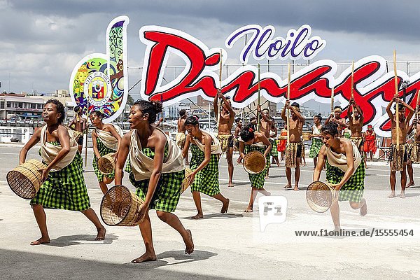 Tribal Dancing Dinagyang Festival Iloilo City Panay Island The Philippines.