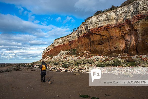Hunstanton Cliffs near Old Hunstantion on Norfolk coast where white chalk overlays red limestone in a colourful formation. Known as the Candy Cliffs.