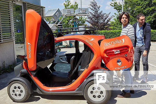Twizzy electric vehicle Researchers work in two electric cars the first one piloted manually and the second one will follow it completely autonomously taking into account at all times the behavior of car 1 to manage its maneuvers Industry Unit Automotive Industry Technology Centre Tecnalia Research & Innovation Derio Bizkaia Basque Country Spain