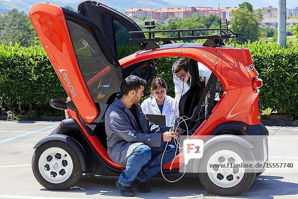 Twizzy electric vehicle Researchers work in two electric cars the first one piloted manually and the second one will follow it completely autonomously taking into account at all times the behavior of car 1 to manage its maneuvers Industry Unit Automotive Industry Technology Centre Tecnalia Research & Innovation Derio Bizkaia Basque Country Spain