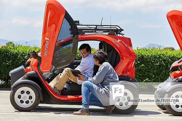 Twizzy electric vehicle Researchers work in two electric cars the first one piloted manually and the second one will follow it completely autonomously taking into account at all times the behavior of car 1 to manage its maneuvers Industry Unit Automotive Industry Technology Centre Tecnalia Research & Innovation Derio Bizkaia Basque Country Spain