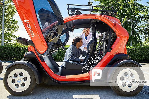 Twizzy electric vehicle Researchers work in two electric cars the first one piloted manually and the second one will follow it completely autonomously taking into account at all times the behavior of car 1 to manage its maneuvers Industry Unit Automotive Industry Technology Centre Tecnalia Research & Innovation Derio Bizkaia Basque Country Spain