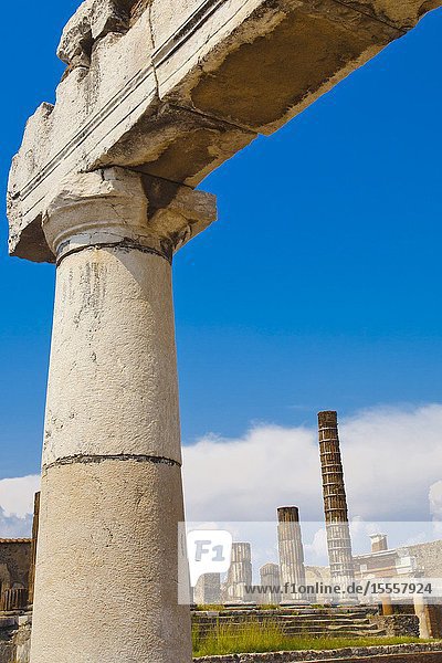 The Forum Excavations of Pompeii was an ancient Roman town destroyed by volcan Mount Vesuvius Pompei comune of Pompei Campania Italy Europe.