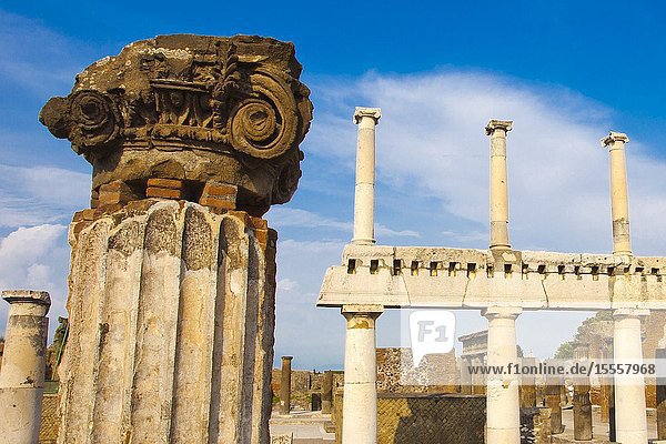 The Forum Excavations of Pompeii was an ancient Roman town destroyed by volcan Mount Vesuvius Pompei comune of Pompei Campania Italy Europe.