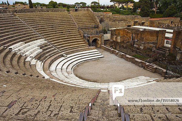Large Theatre Excavations of Pompeii was an ancient Roman town destroyed by volcan Mount Vesuvius Pompei comune of Pompei Campania Italy Europe.