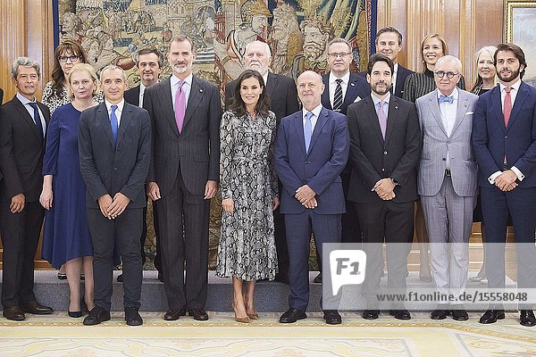 King Felipe VI of Spain Queen Letizia of Spain attended an Audience to the Board of Directors of the European and Spanish Academy of Dermatology and Venereology at Zarzuela Palace on October 8 2019 in Madrid Spain