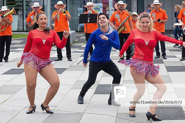 Billingham north east England UK. 10th August 2019. Dancers from Costa Rica performing at the Billingham International festival of World Dance now in its 55th year.