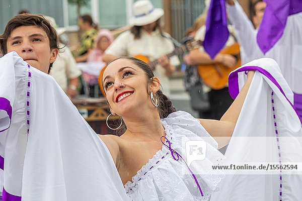 Billingham north east England UK. 10th August 2019. Dancers from Costa Rica performing at the Billingham International festival of World Dance now in its 55th year.