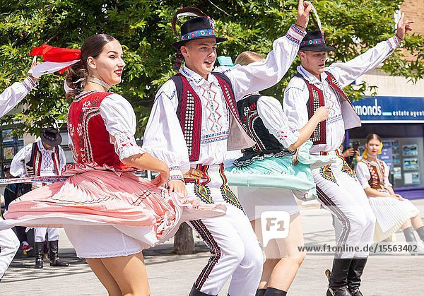 Billingham north east England UK. 10th August 2019. Dancers from Slovakia performing at the Billingham International festival of World Dance now in its 55th year.