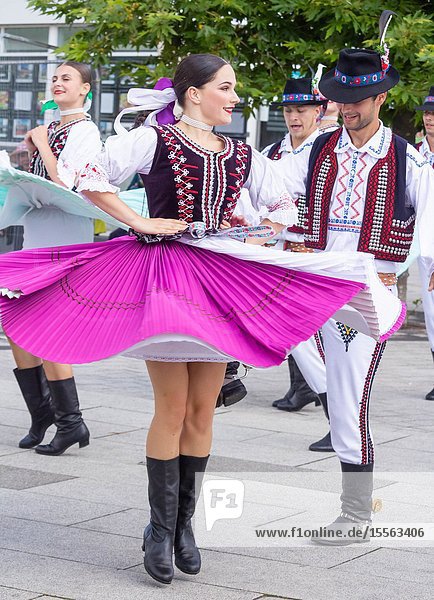 Billingham north east England UK. 10th August 2019. Dancers from Slovakia performing at the Billingham International festival of World Dance now in its 55th year.