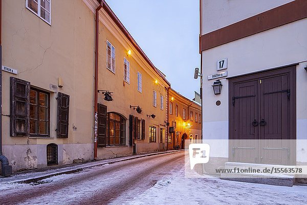 Winter dawn in Vilnius old town Lithuania.