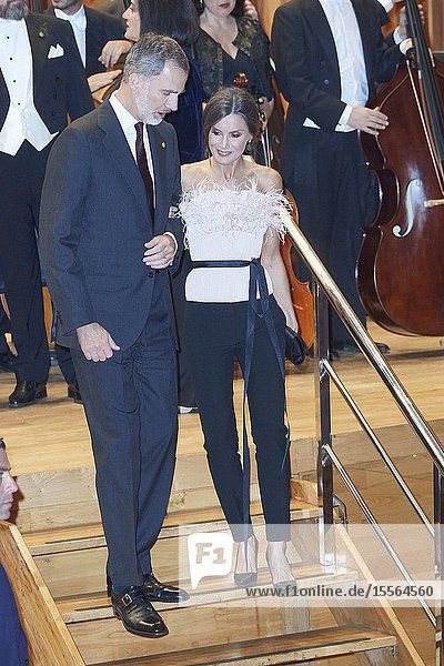 King Felipe VI of Spain Queen Letizia of Spain attended '28th Musical Week' closing concert at Principe Felipe Auditorium on October 17 2019 in Oviedo Spain