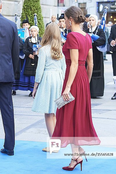King Felipe VI of Spain Queen Letizia of Spain Princess Sofia arrived to Campoamor Theater for the Princesa de Asturias Award 2019 ceremony on October 18 2019 in Oviedo Spain