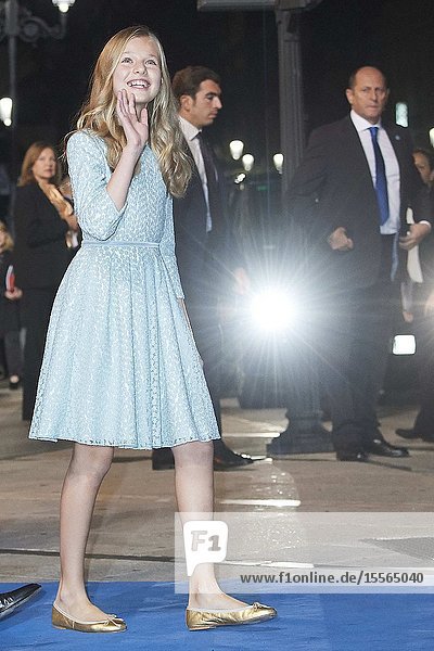 King Felipe VI of Spain Crown Princess Leonor leaved Campoamor Theater after Princesa de Asturias Award 2019 ceremony on October 18 2019 in Oviedo Spain