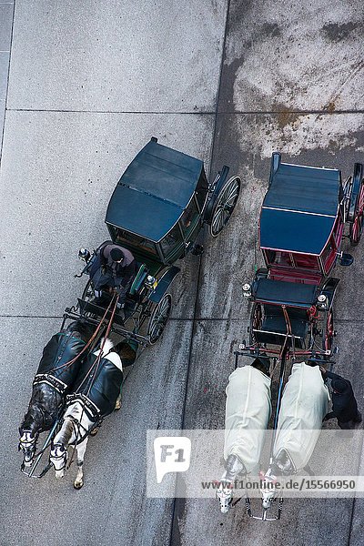 Vienna horse and carriage seen from the top of St Stephen's Cathedral North Tower, Austria.