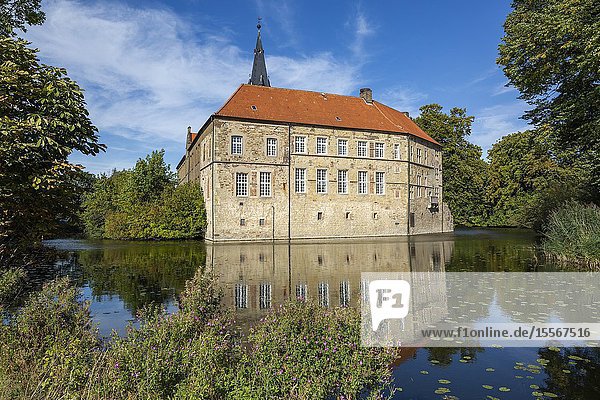 Luedinghausen D-Luedinghausen Stever Muensterland Westphalia North Rhine-Westphalia NRW Castle Luedinghausen moated castle Middle Ages renaissance castle adult education centre VHS moat castle ditch mirroring *** Local Caption ***.