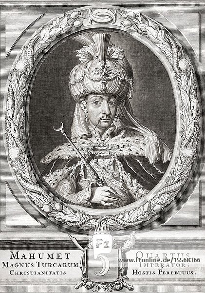 Mehmed IV  also known as Mehmed the Hunter  1642-1693  Sultan of the Ottoman Empire. After a 17th or 18th century engraving by Jacob Gole.