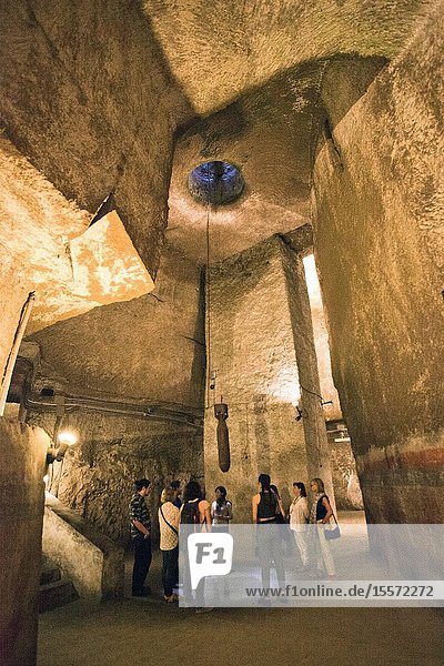 Bomb Naples underground Napoli sotterranea Piazza San Gaetano square Naples city Campania Italy Europe.