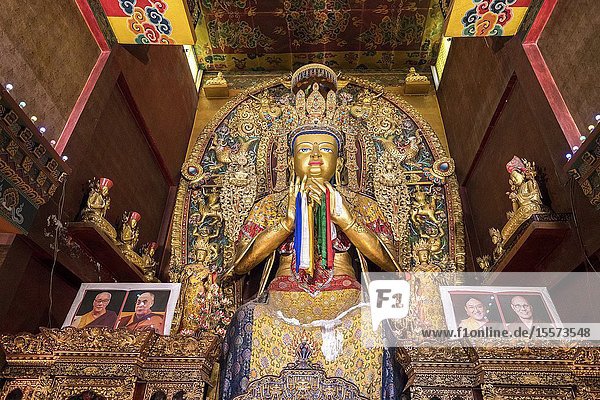 Interior of Maittreya monastery. Boudhanath Kathmandu Nepal.