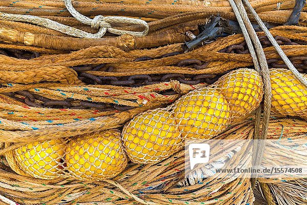 Stored fishing nets on. Reykjavík quayside for the icelandic fishing fleets. Iceland.