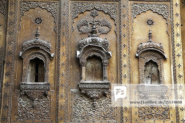 Traditional architectural details of Haveli palace at Jaisalmer Rajasthan India.