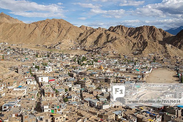 View at Leh Ladakh India from old Palace at top of hill