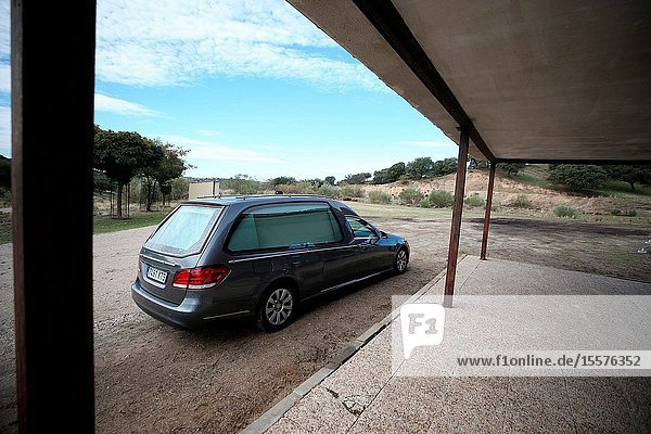 Family of Dictator attends to the Exhumation of the body of Francisco Franco at Catholic Basilica of the Valley of the Fallen on October 24 2019 in San Lorenzo de El Escoria Spain.The family carriage de rest of Francisco Franco to the Puma Helicopter..The body of dictator Gen. Francisco Franco has been exhumed from the grandiose mausoleum at the Valley of the Fallen before being transferred to cemeteryof Mingorrubio in a Pantheon next to the mortal remains of his wife Carmen Polo.