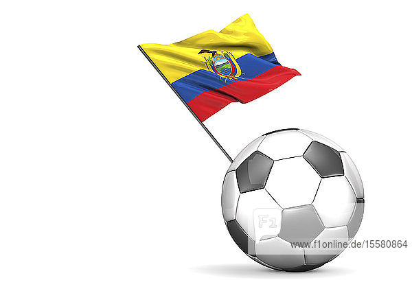 Fussball mit ecuadorianischer Fahne  3D-Wiedergabe