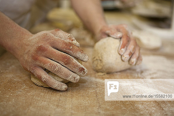 Germany  Bavaria  Munich  Baker kneading dough
