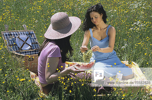 Zwei junge Frauen beim Picknick