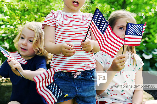 Kinder halten amerikanische Flaggen