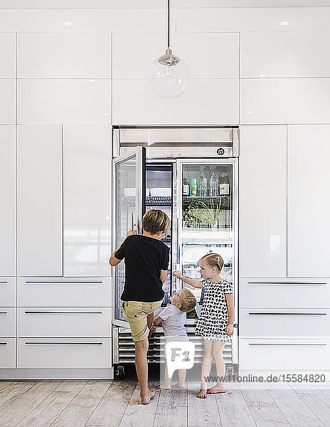 Kinder öffnen den Kühlschrank