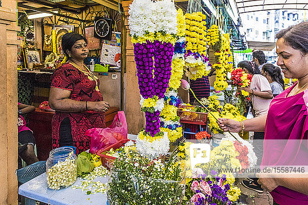Colourful garland stalls in Little India in Kuala Lumpur  Malaysia  Southeast Asia