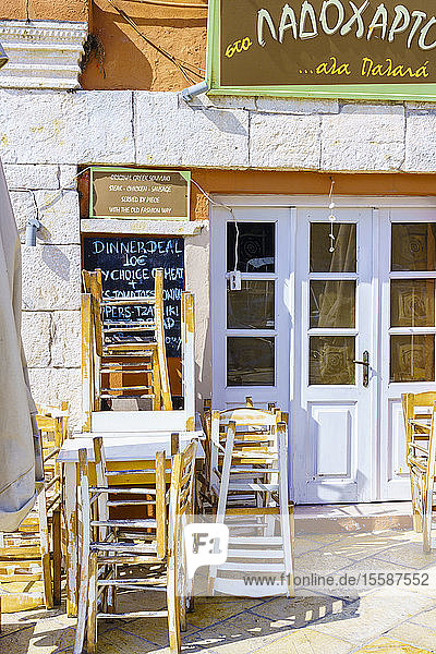 Taverna table and chairs Gaios Paxos Ionian Islands Greek Islands Greece
