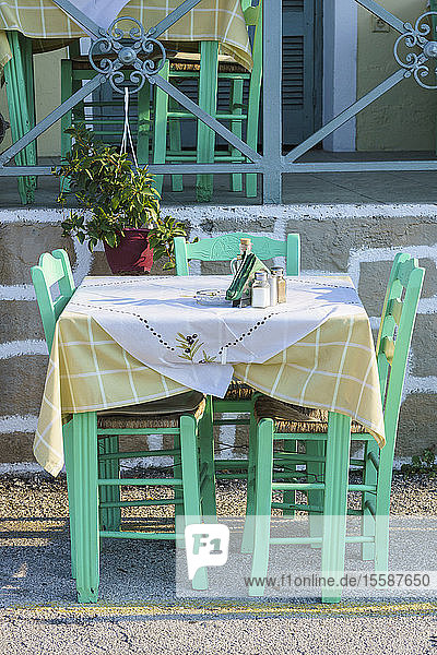 Taverna table and chairs Gaios Paxos Ionian Islands Greek Islands Greece