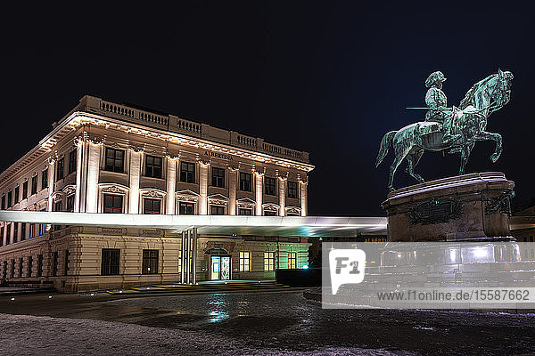 Equestrian statue at Albertina Museum  largest Habsburg residential palace  Vienna  Austria