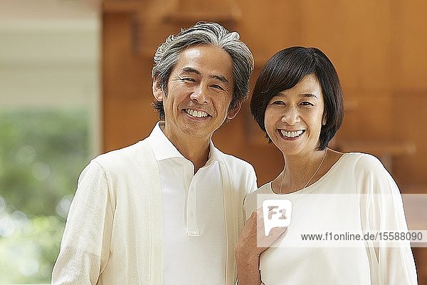 Senior Japanese couple at home