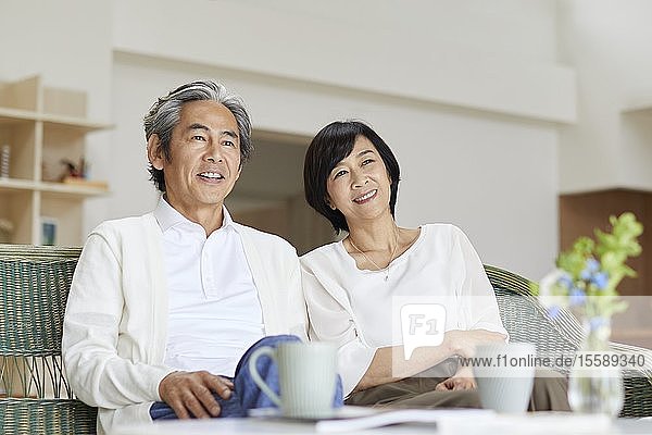 Senior Japanese couple at home