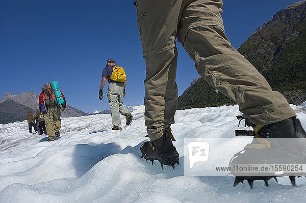 Travelers On A Hike Of The Root Glacier In Wrangell-St Elias National Park  Alaska
