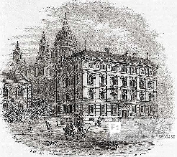 Die Büros der British and Foreign Bible Society  Queen Victoria Street  London  England  hier im 19. Jahrhundert. Aus London Pictures  veröffentlicht 1890