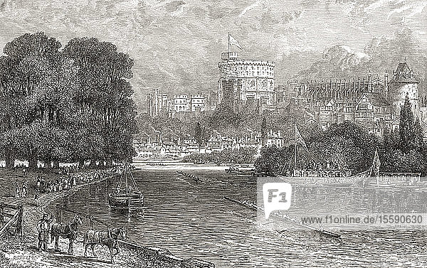 Windsor Castle and the River Thames  Windsor  England  seen here in the 19th century. From English Pictures  published 1890.