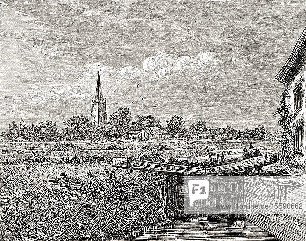 Lechlade or Lechlade-on-Thames  the Cotswolds  Gloucestershire  England  seen here in the 19th century. The highest point at which the River Thames is navigable. From English Pictures  published 1890.