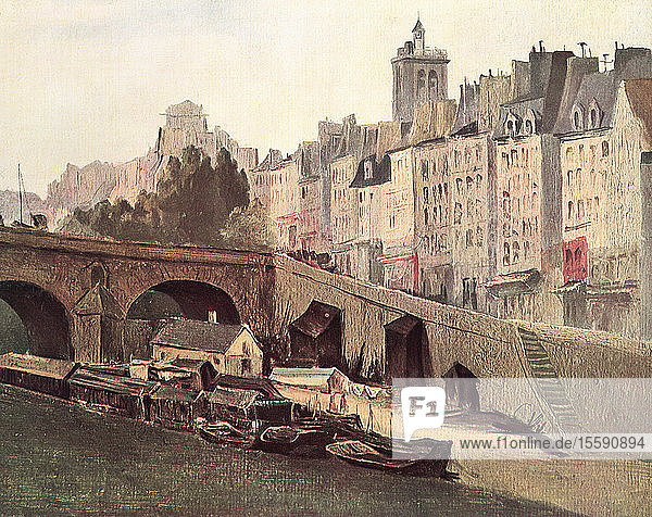 Le Pont Marie  Paris  France in the 19th century  After the painting by Charles Francois Daubigny. From L'Illustration  published 1936.