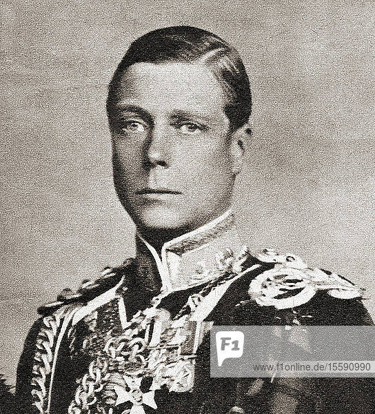 Der Prinz von Wales im Jahr 1935. Später Edward VIII   Edward Albert Christian George Andrew Patrick David; später The Duke of Windsor  1894 bis 1972. König des Vereinigten Königreichs und der Dominions des British Commonwealth sowie Kaiser von Indien vom 20. Januar 1936 bis zu seiner Abdankung am 11. Dezember 1936.