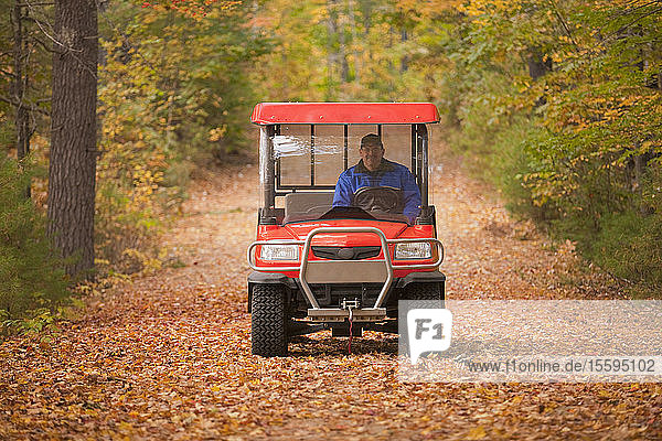 Security guard driving a security vehicle